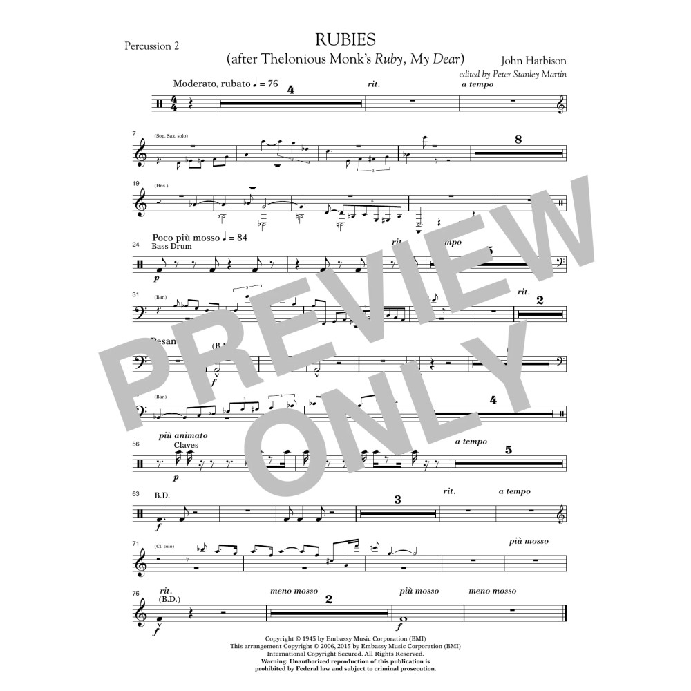 Rubies (After Thelonious Monk's "Ruby, My Dear") - Percussion 2